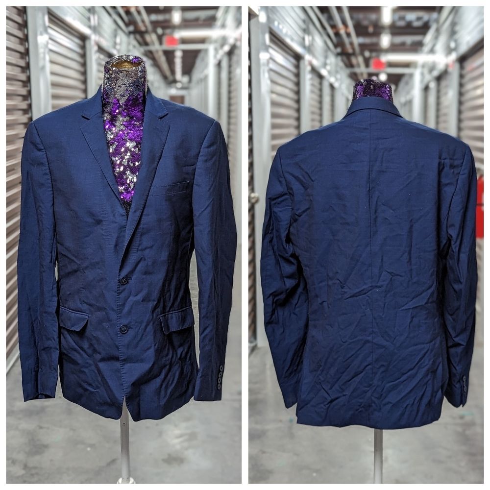 Calvin Klein Men's Size 42L Blue 100% Wool Double Breasted Blazer Suit Jacket